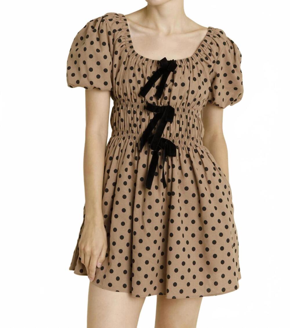 NEW AUREUM marley polka dot mini dress in tan